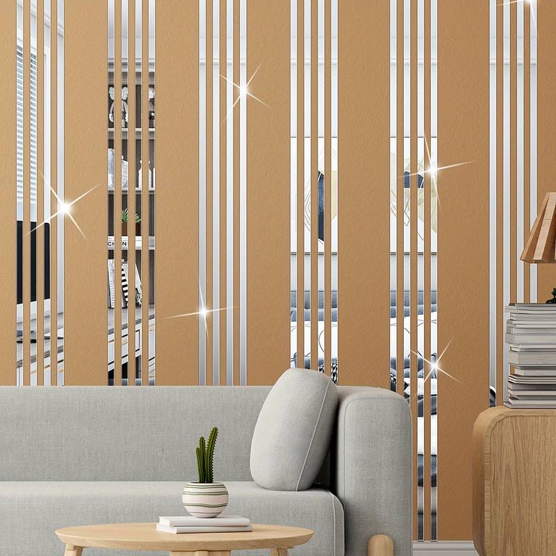 Set de 10 Benzi Decorative Autocolante, Dimensiune 2 x 30 cm pentru Decorarea Spatiului Interior, Argintie - InteriorLuxDesign