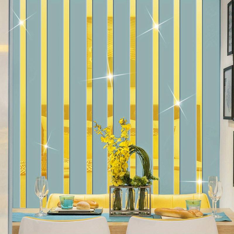 Set de 10 Benzi Decorative Autocolante, Dimensiune 2 x 30 cm pentru Decorarea Spatiului Interior, Aurie - InteriorLuxDesign
