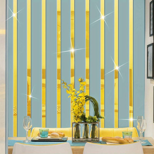 Set de 10 Benzi Decorative Autocolante, Dimensiune 2 x 30 cm pentru Decorarea Spatiului Interior, Aurie - InteriorLuxDesign