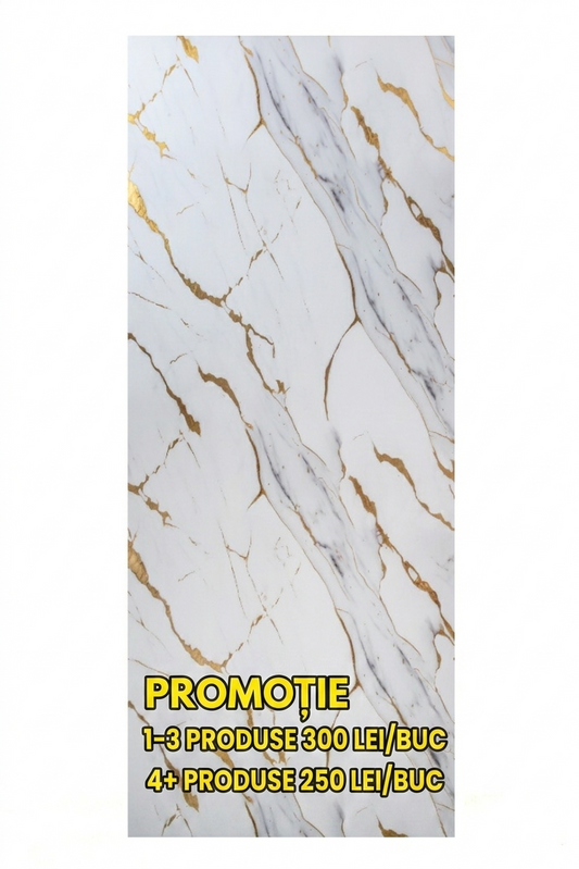 Placa Decorativa SPC Imitatie Marmura, 2800 x 1200 x 3 mm, White and Gold Luxury(Suprafata Lucioasa))