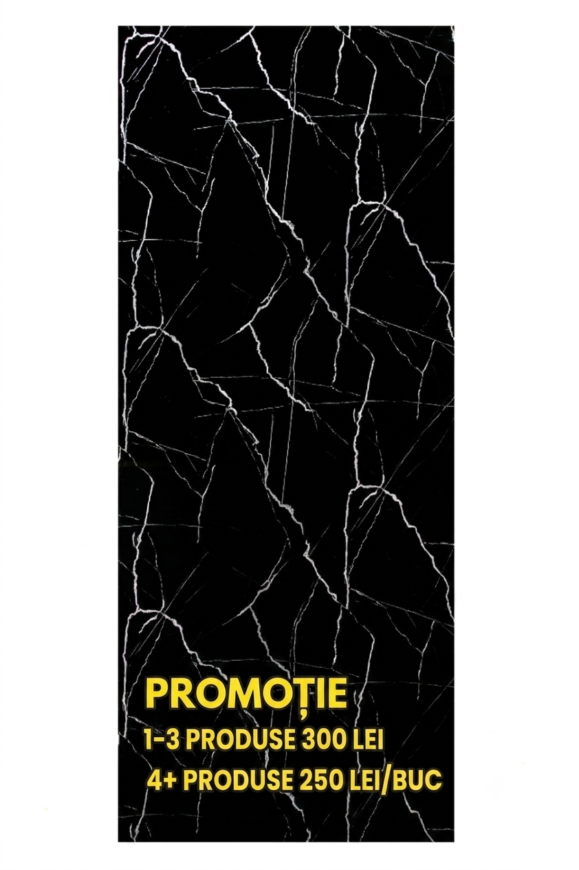 Placa Decorativa SPC Imitatie Marmura, 2800 x 1200 x 3 mm, Negru cu Alb (Suprafata Lucioasa)