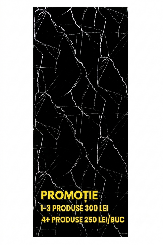 Placa Decorativa SPC Imitatie Marmura, 2800 x 1200 x 3 mm, Negru cu Alb (Suprafata Lucioasa)