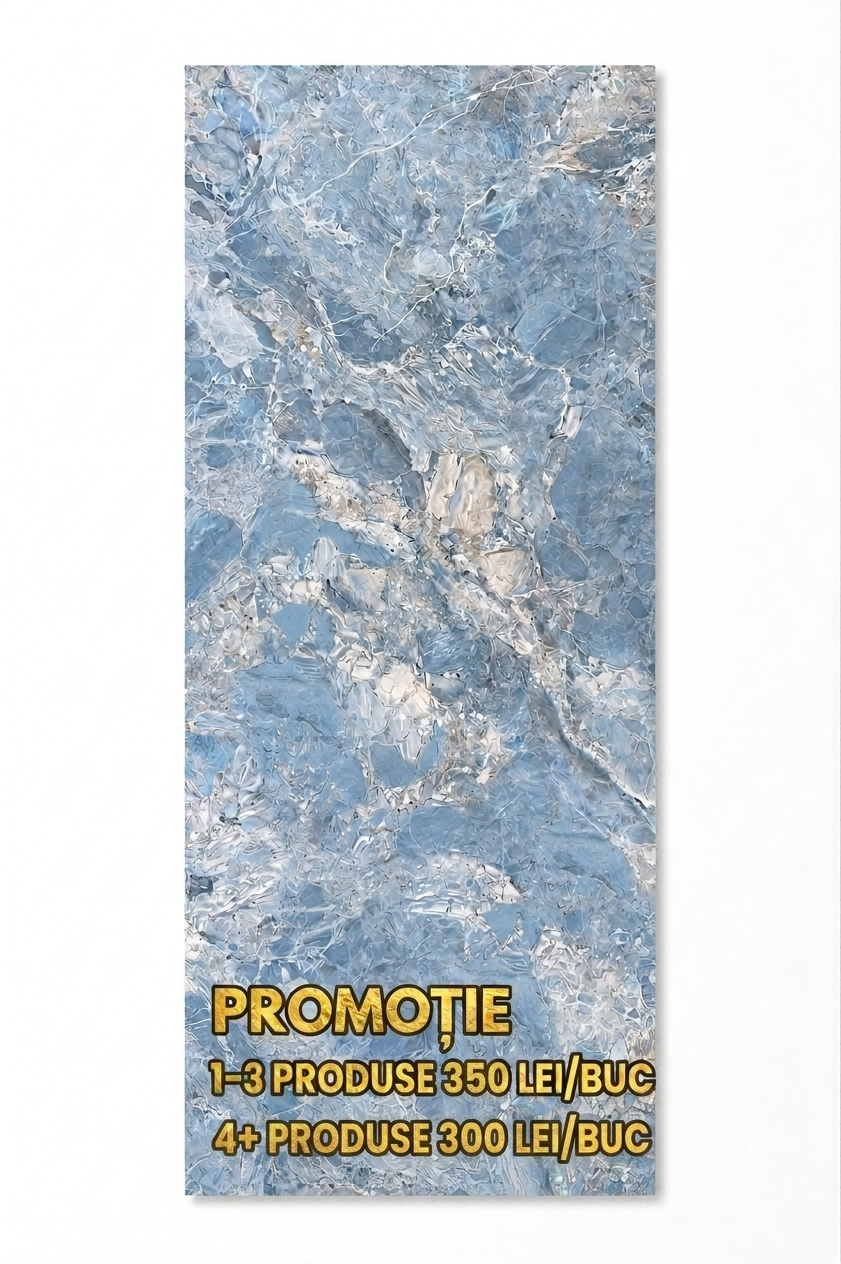 Placa Decorativa SPC Imitatie Marmura, 2800 x 1200 x 3 mm, Model Albastru Marin/Gri (Suprafata Mata)