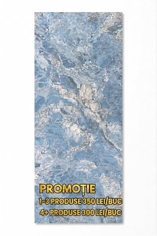 Placa Decorativa SPC Imitatie Marmura, 2800 x 1200 x 3 mm, Model Albastru Marin/Gri (Suprafata Mata)