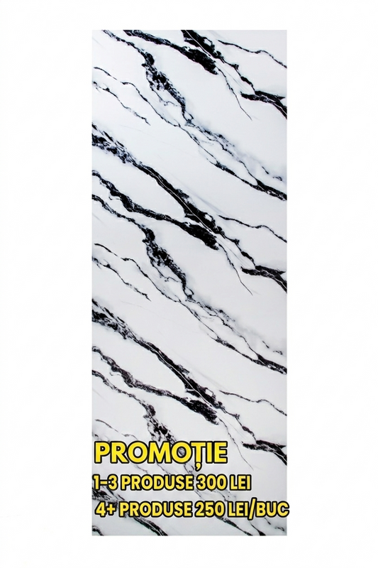 Placa Decorativa SPC Imitatie Marmura, 2800 x 1200 x 3 mm, Alb cu Negru (Suprafata Lucioasa)