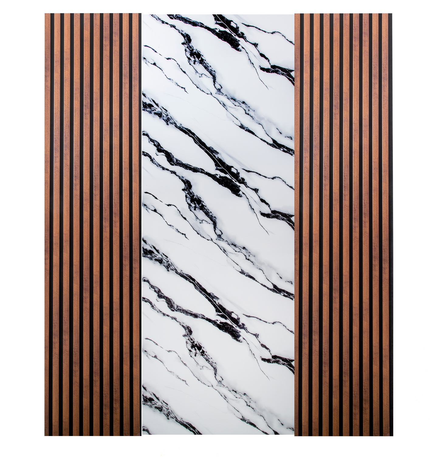 Pachet cu 2 panouri riflaj stejar maro inchis si o placa decorativa alba cu negru – PanelDecorArt