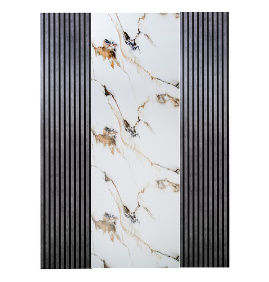 Pachet cu 2 panouri riflaj antracite si o placa decorativa White and Gold Luxury – PanelDecorArt