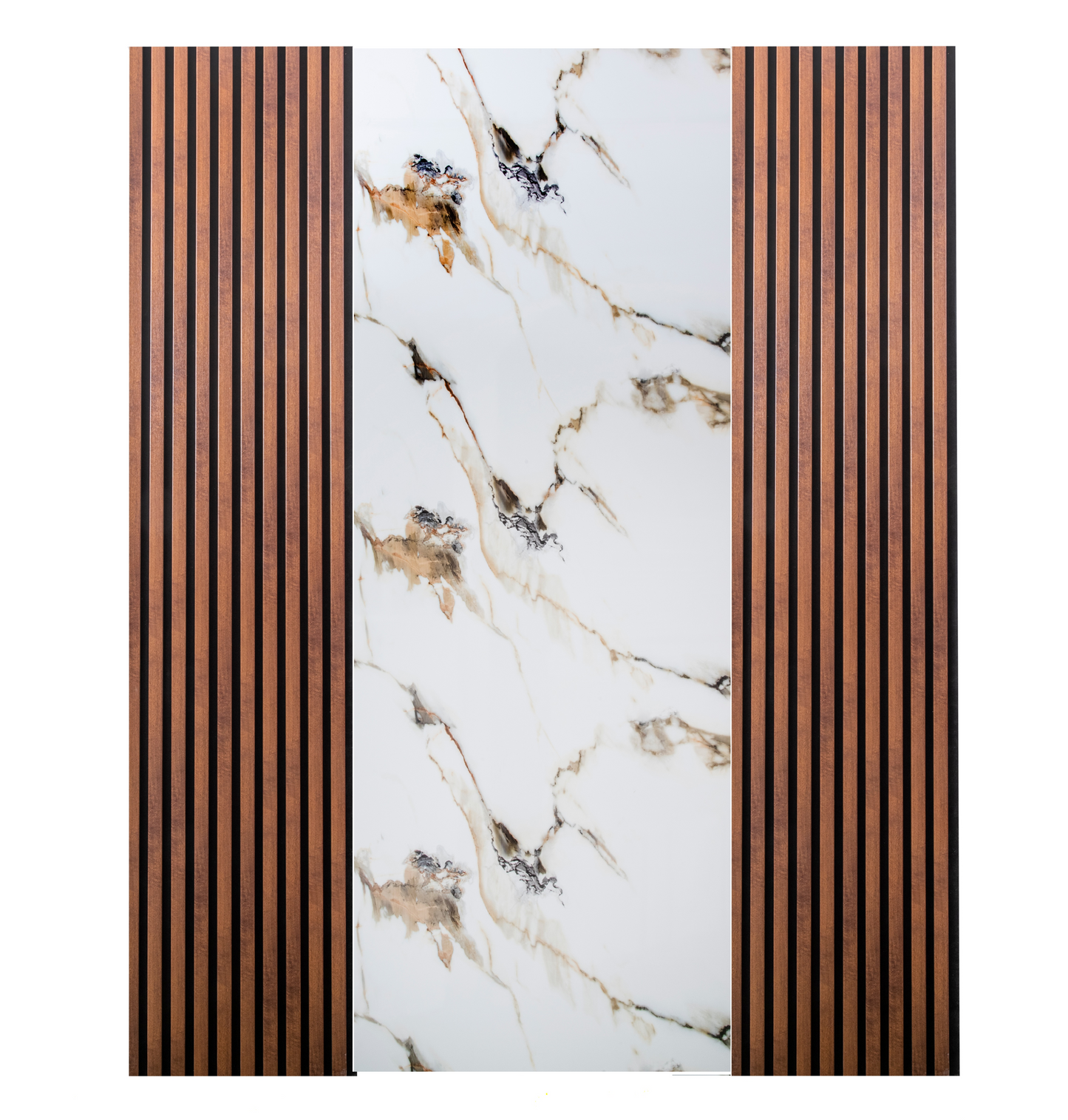 Pachet cu 2 panouri riflaj stejar maro inchis si o placa decorativa White Sensation – PanelDecorArt