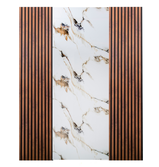 Pachet cu 2 panouri riflaj stejar maro inchis si o placa decorativa White Sensation – PanelDecorArt