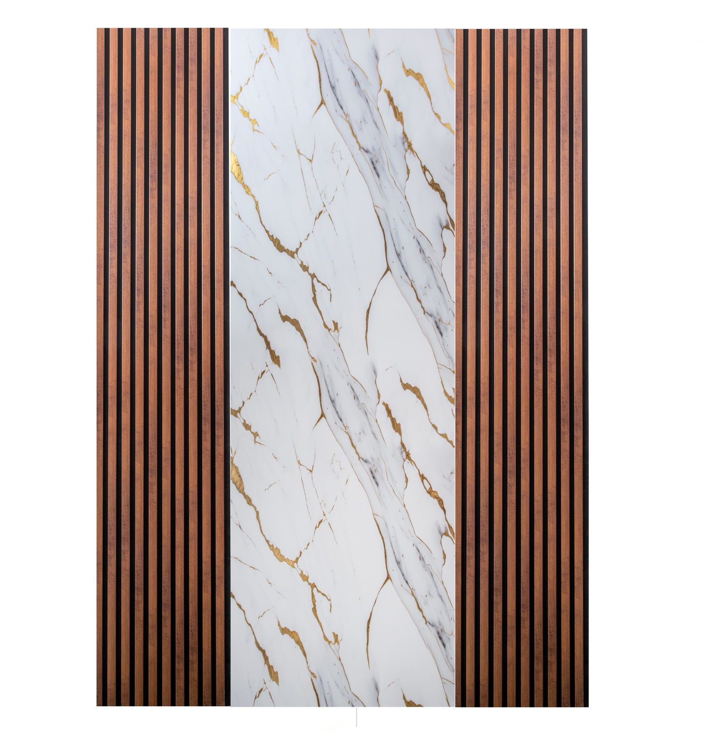 Pachet cu 2 panouri riflaj stejar maro inchis si o placa decorativa White and Gold Luxury – PanelDecorArt