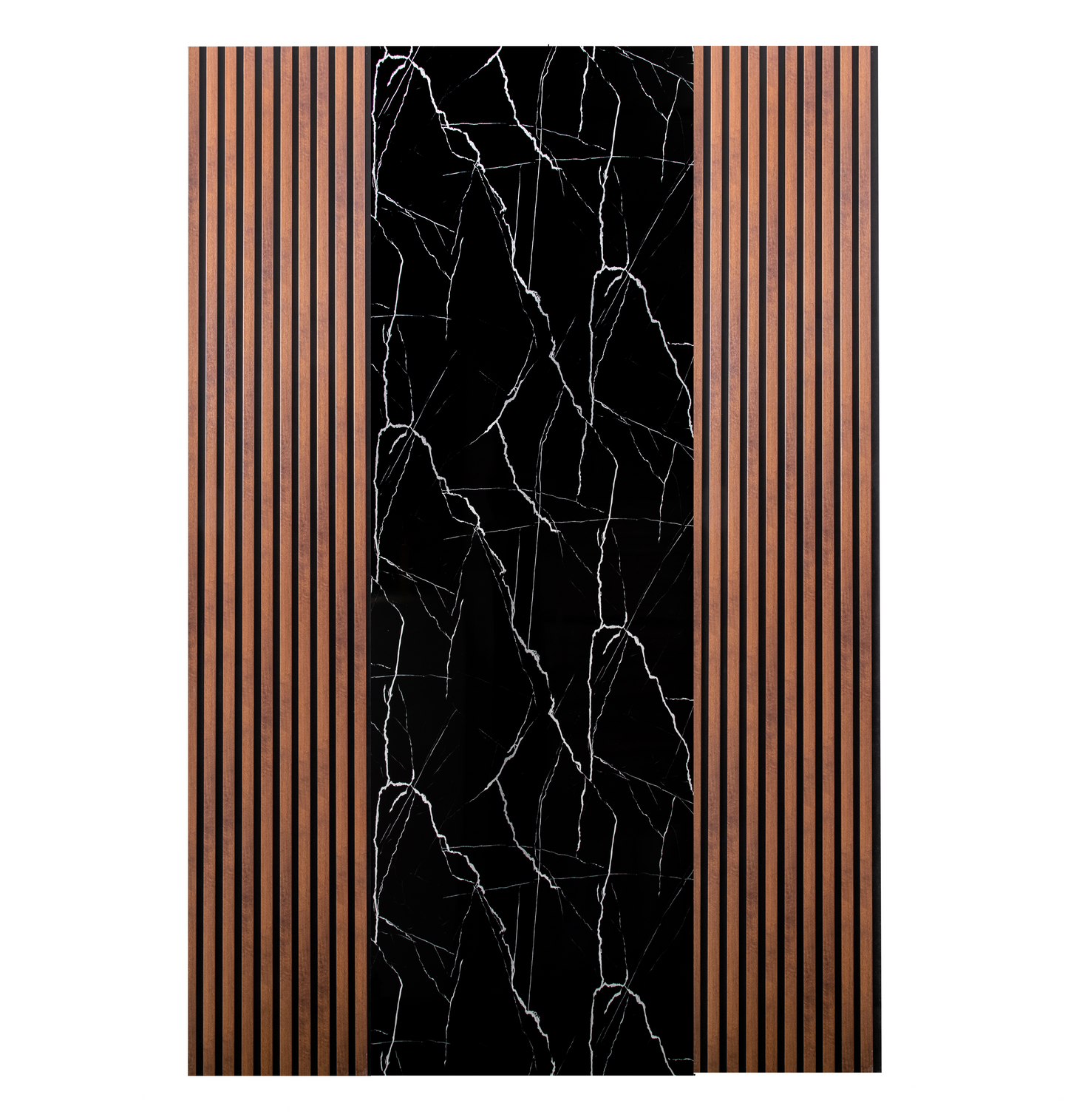 Pachet cu 2 panouri riflaj stejar maro inchis si o placa decorativa neagra cu alb – PanelDecorArt