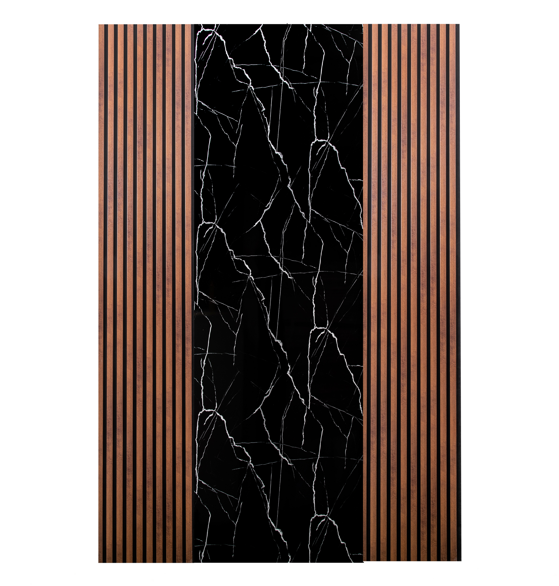 Pachet cu 2 panouri riflaj stejar maro inchis si o placa decorativa neagra cu alb – PanelDecorArt