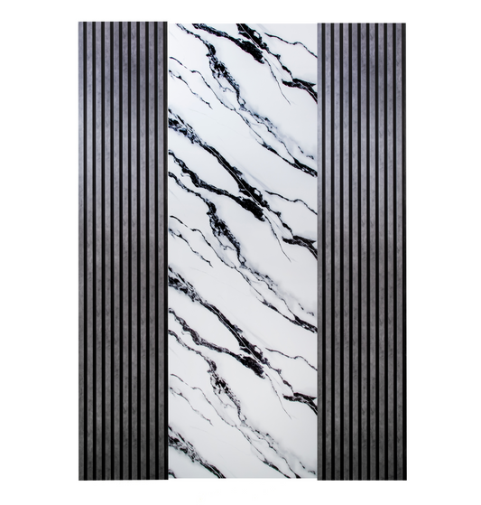 Pachet cu 2 panouri riflaj antracite si o placa decorativa alba cu negru – PanelDecorArt